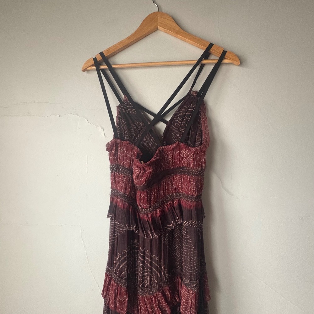 Ulla Johnson Agathe Gown Garnet Silk Crinkle Chiffon Tiered‎ Maxi Dress Size 4 - Picture 11 of 13